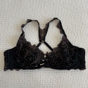 Intimately Free People black lace racer back bra with gray embroidery - size 36B